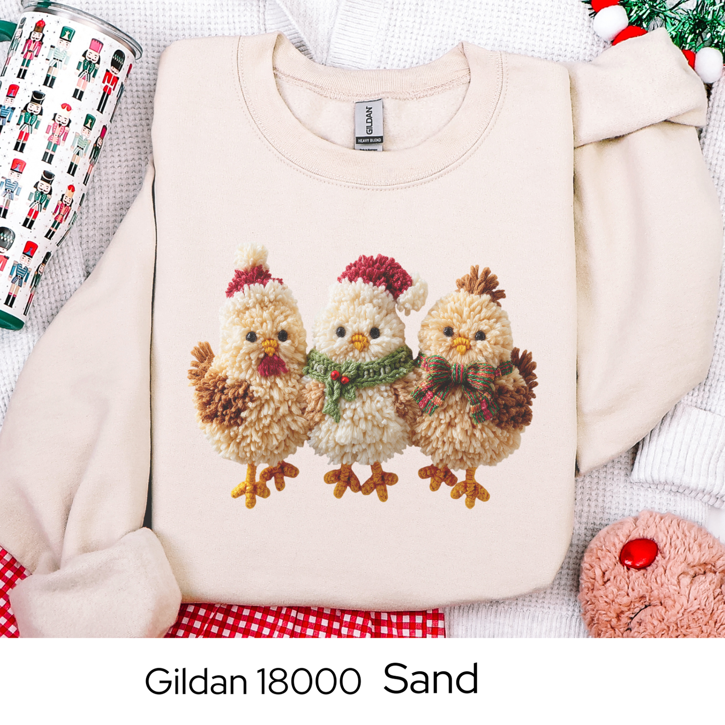 Christmas Chickens Sweatshirt, Farm Animal Holiday Crewneck, Cute Country Gift for Her, Winter Sweater, Faux Yarn