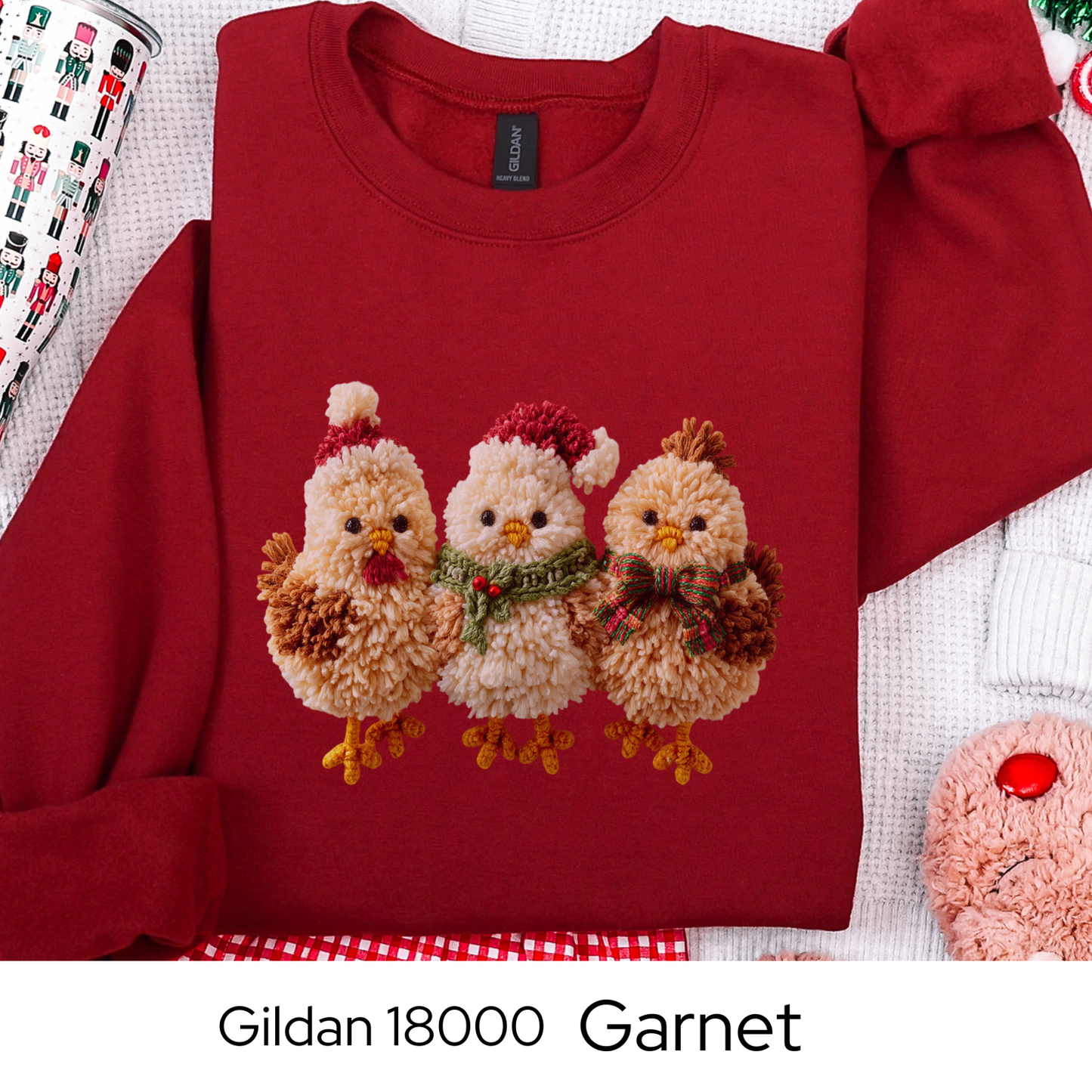 Christmas Chickens Sweatshirt, Farm Animal Holiday Crewneck, Cute Country Gift for Her, Winter Sweater, Faux Yarn