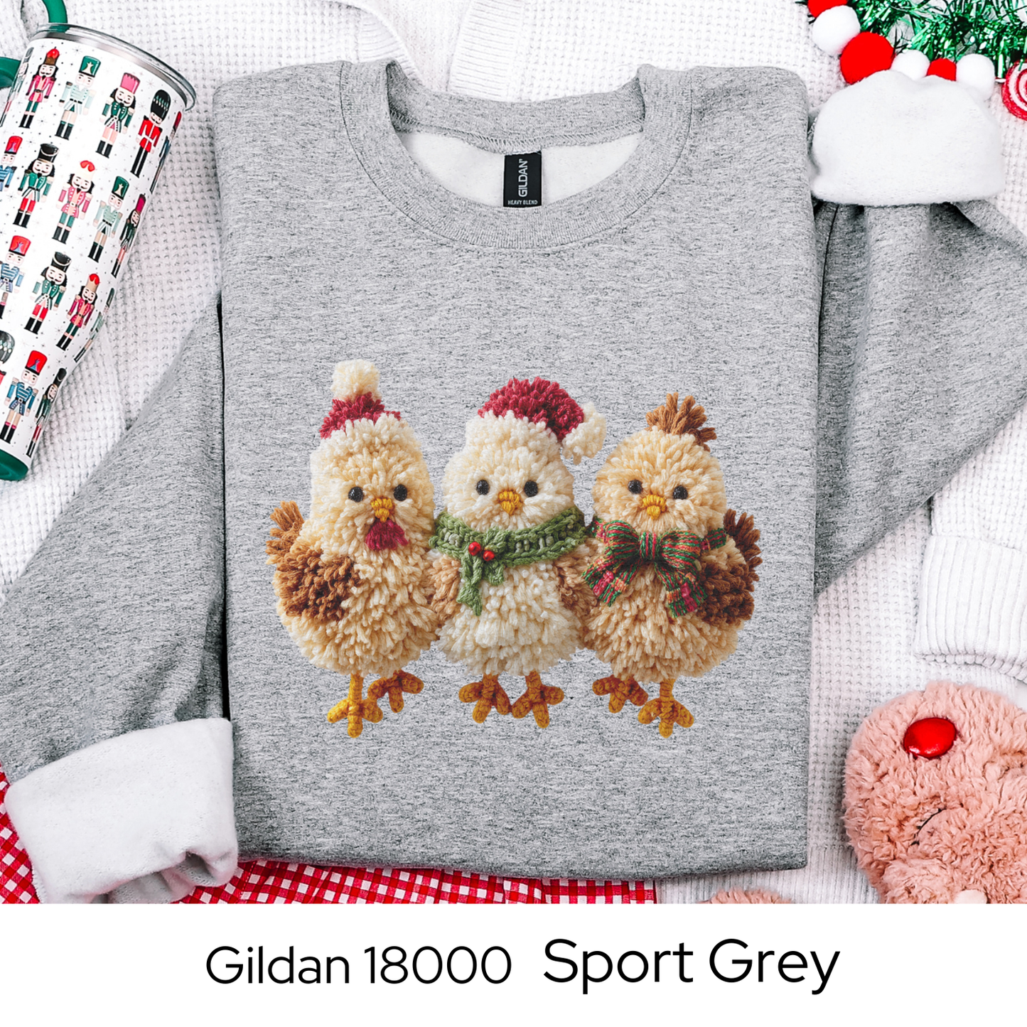 Christmas Chickens Sweatshirt, Farm Animal Holiday Crewneck, Cute Country Gift for Her, Winter Sweater, Faux Yarn