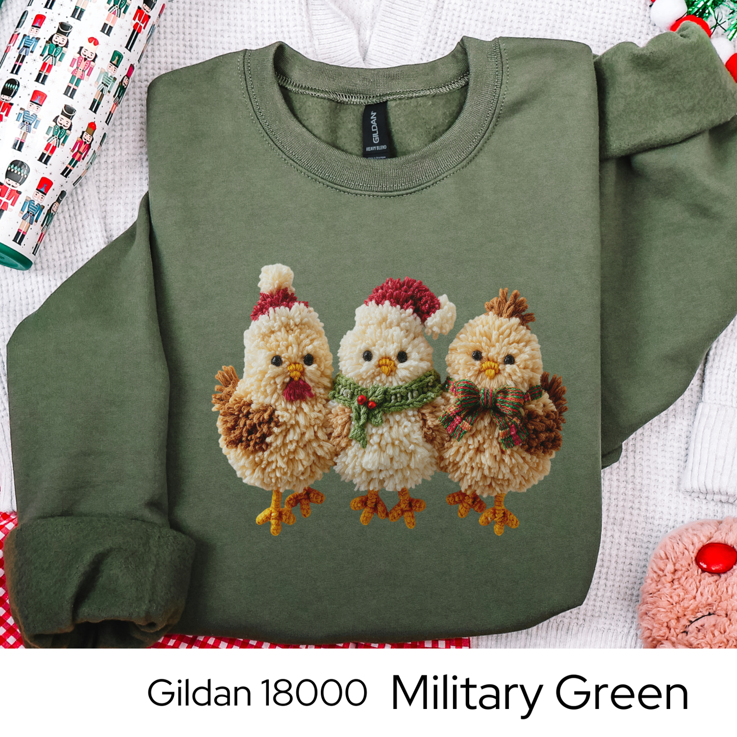 Christmas Chickens Sweatshirt, Farm Animal Holiday Crewneck, Cute Country Gift for Her, Winter Sweater, Faux Yarn