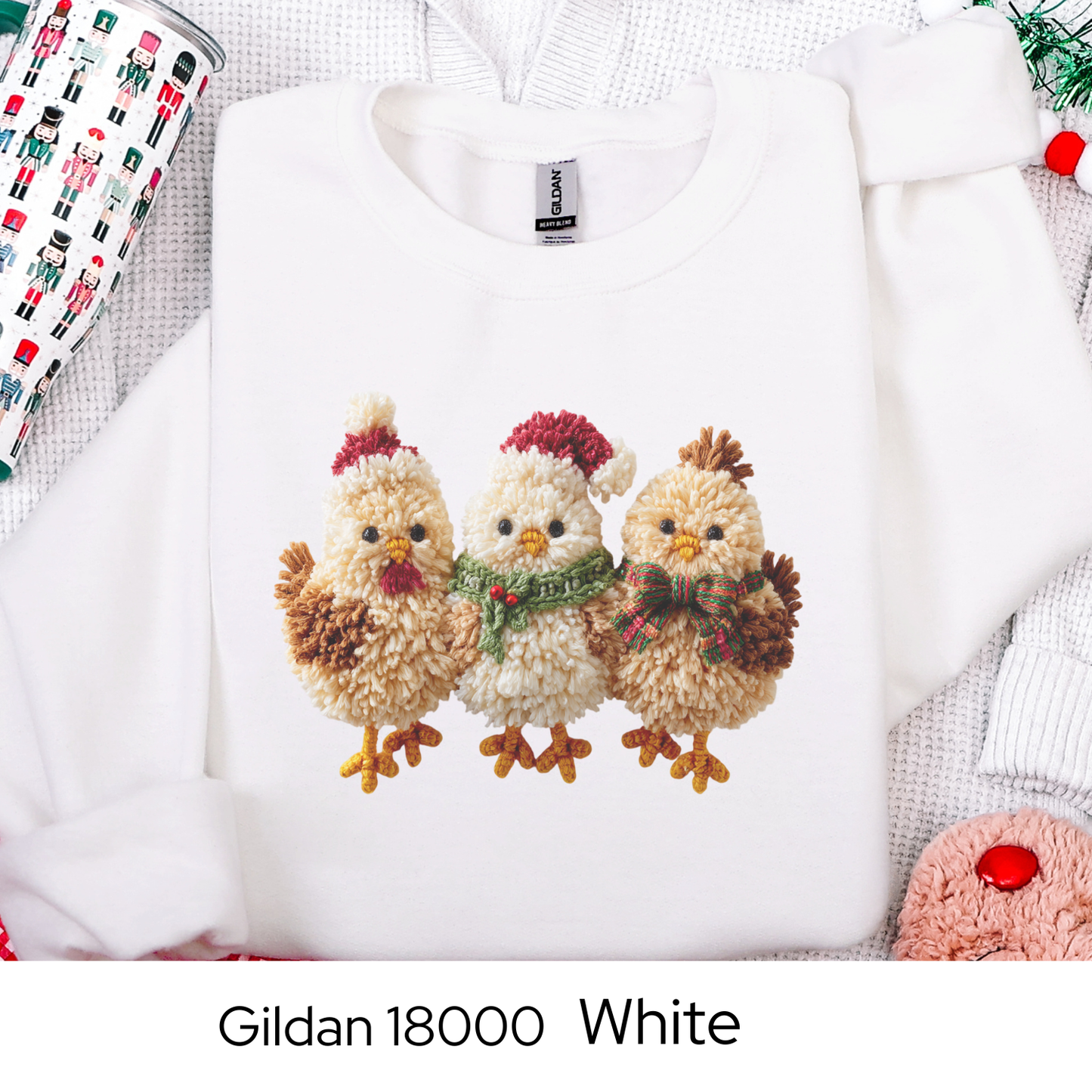 Christmas Chickens Sweatshirt, Farm Animal Holiday Crewneck, Cute Country Gift for Her, Winter Sweater, Faux Yarn