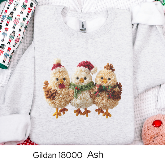 Christmas Chickens Sweatshirt, Farm Animal Holiday Crewneck, Cute Country Gift for Her, Winter Sweater, Faux Yarn