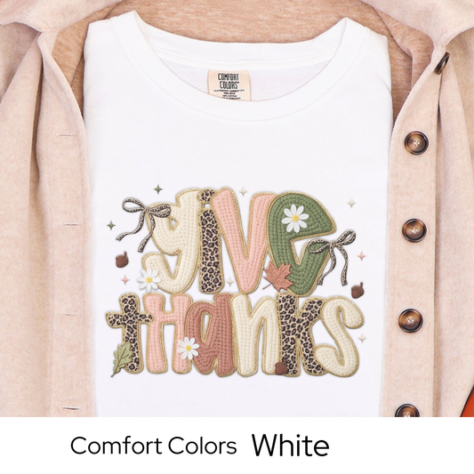Thanksgiving Shirt, Fall Graphic Tee for Women, Leopard and Neutral Autumn Colors, Give Thanks Quote, Cozy Fall Outfit, Faux Yarn