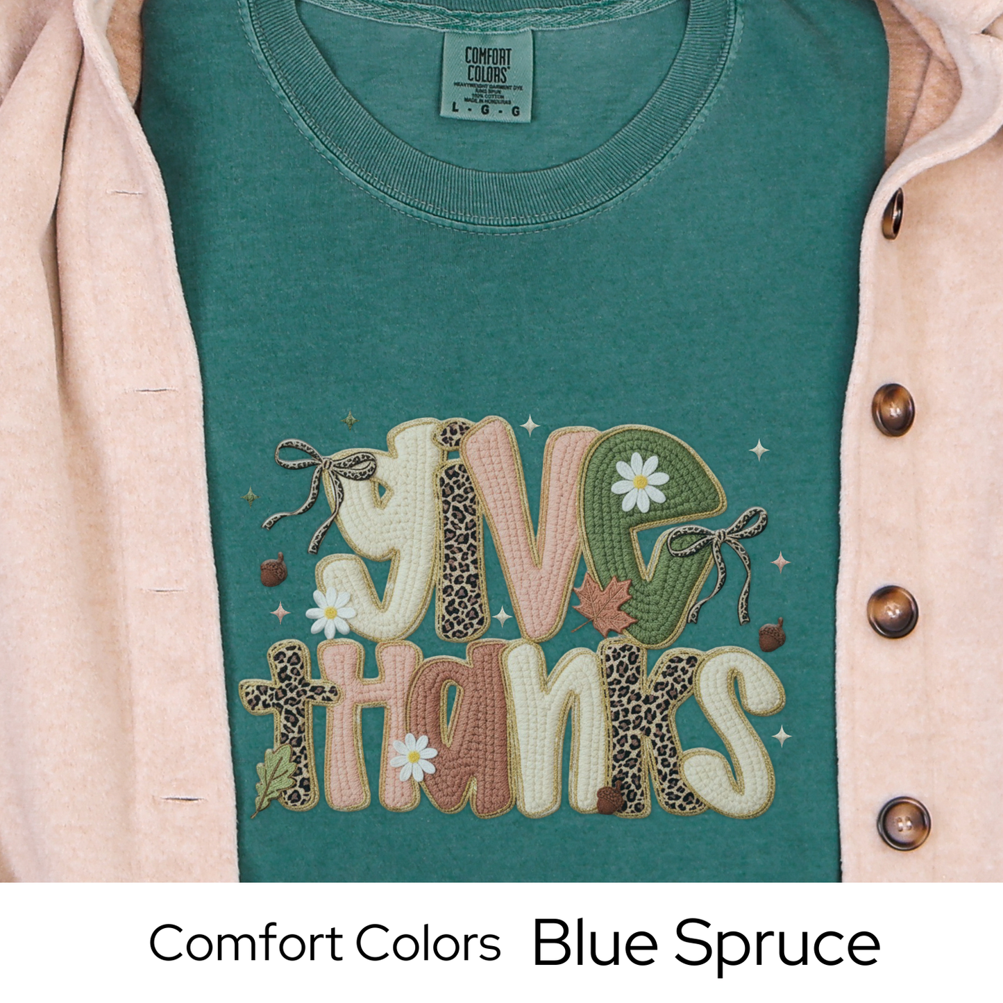 Thanksgiving Shirt, Fall Graphic Tee for Women, Leopard and Neutral Autumn Colors, Give Thanks Quote, Cozy Fall Outfit, Faux Yarn
