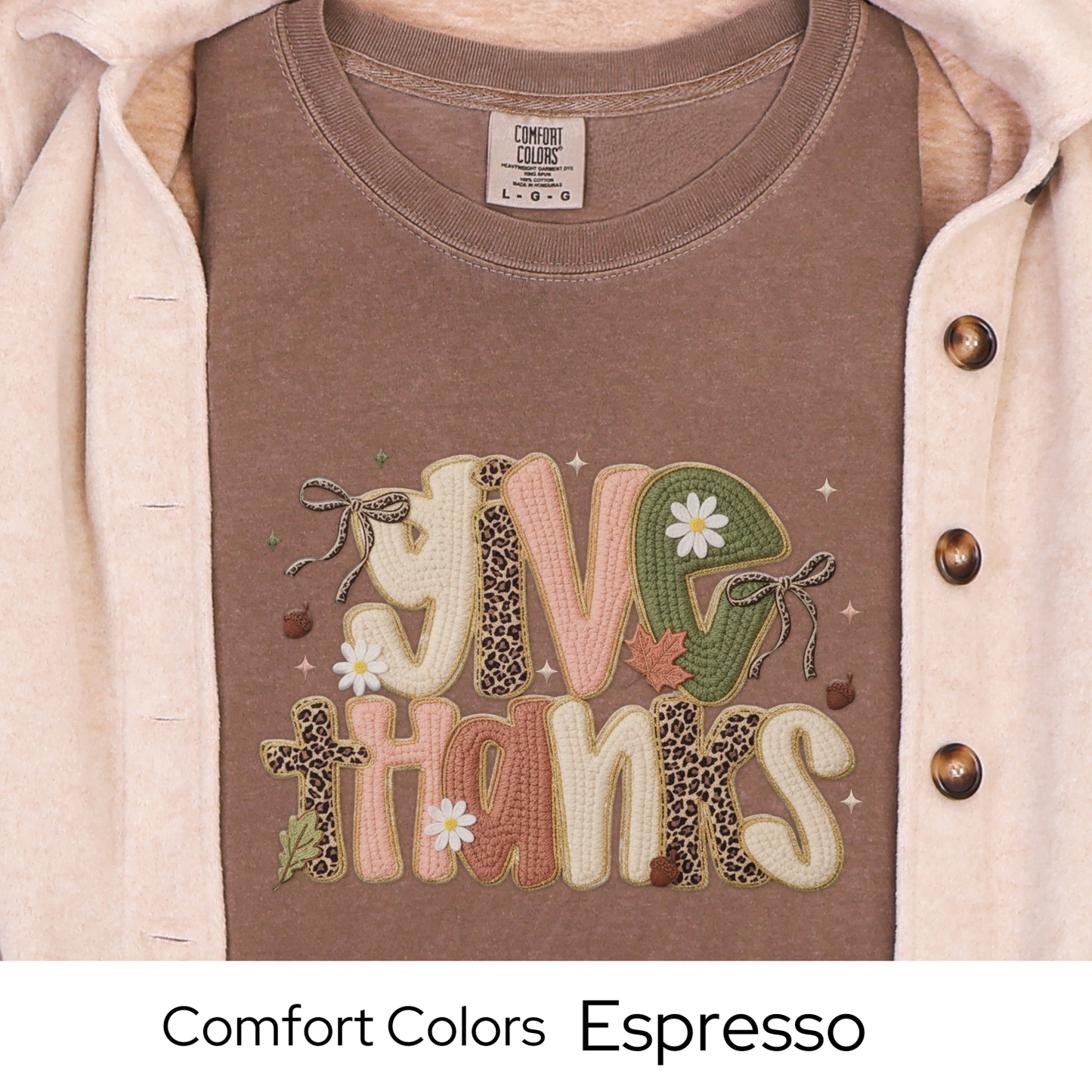 Thanksgiving Shirt, Fall Graphic Tee for Women, Leopard and Neutral Autumn Colors, Give Thanks Quote, Cozy Fall Outfit, Faux Yarn