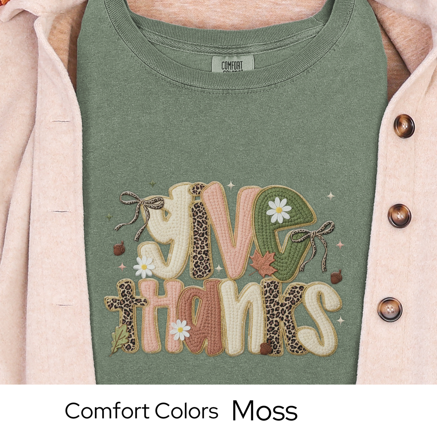 Thanksgiving Shirt, Fall Graphic Tee for Women, Leopard and Neutral Autumn Colors, Give Thanks Quote, Cozy Fall Outfit, Faux Yarn