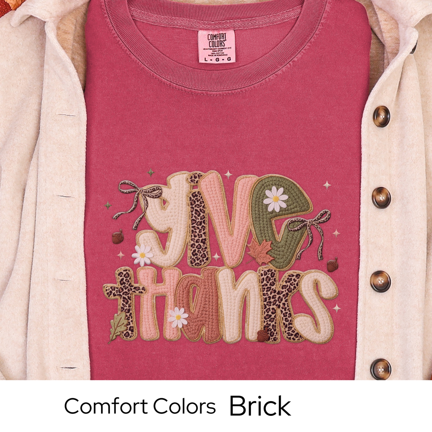 Thanksgiving Shirt, Fall Graphic Tee for Women, Leopard and Neutral Autumn Colors, Give Thanks Quote, Cozy Fall Outfit, Faux Yarn