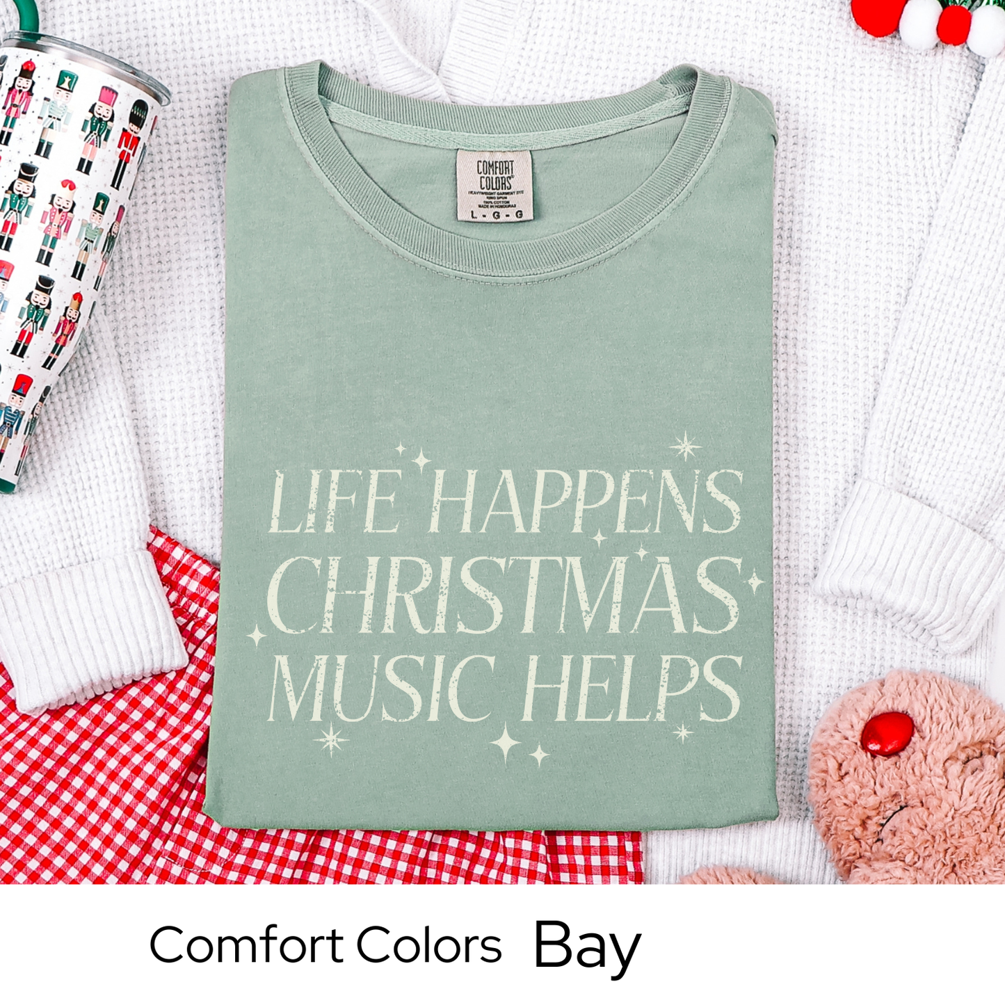 Christmas Music Shirt, Life Happens Christmas Music Helps Tee, Retro Holiday Graphic T-Shirt, Festive Gift Idea, Comfort Colors