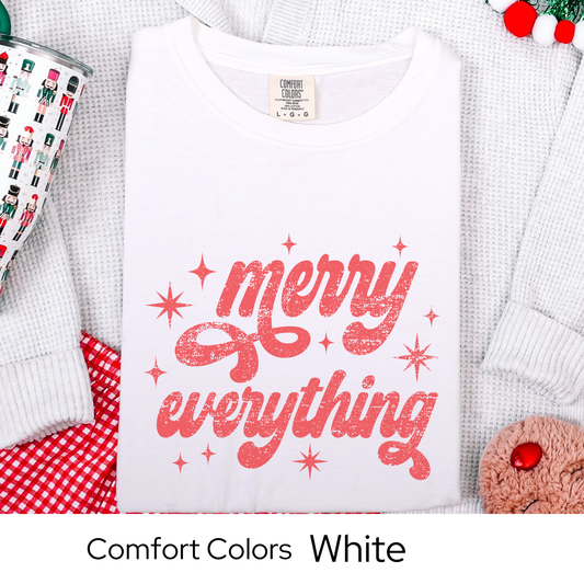 Merry Everything Shirt, Retro Christmas Tee, Holiday Graphic T-Shirt for Women, Festive Gift Idea, Groovy Christmas Outfit