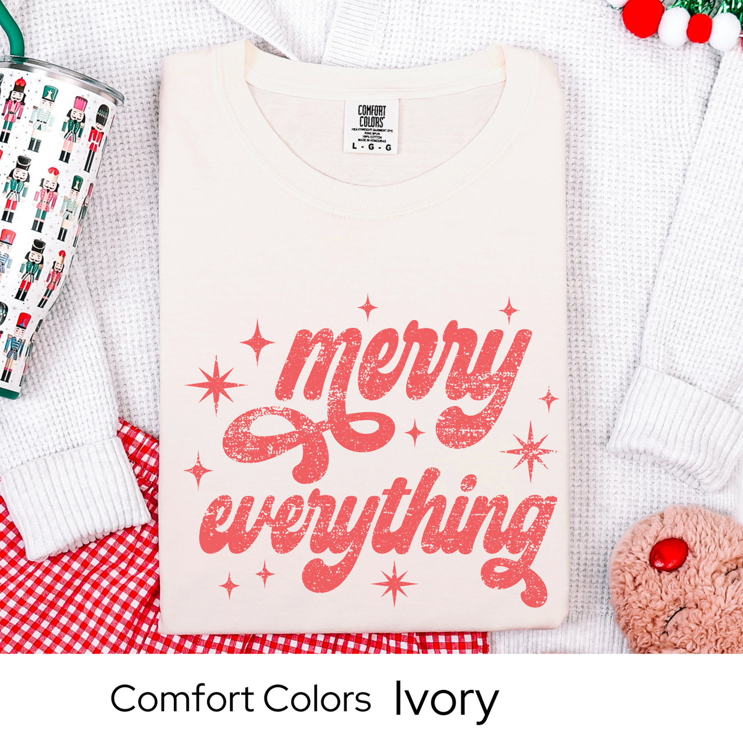 Merry Everything Shirt, Retro Christmas Tee, Holiday Graphic T-Shirt for Women, Festive Gift Idea, Groovy Christmas Outfit