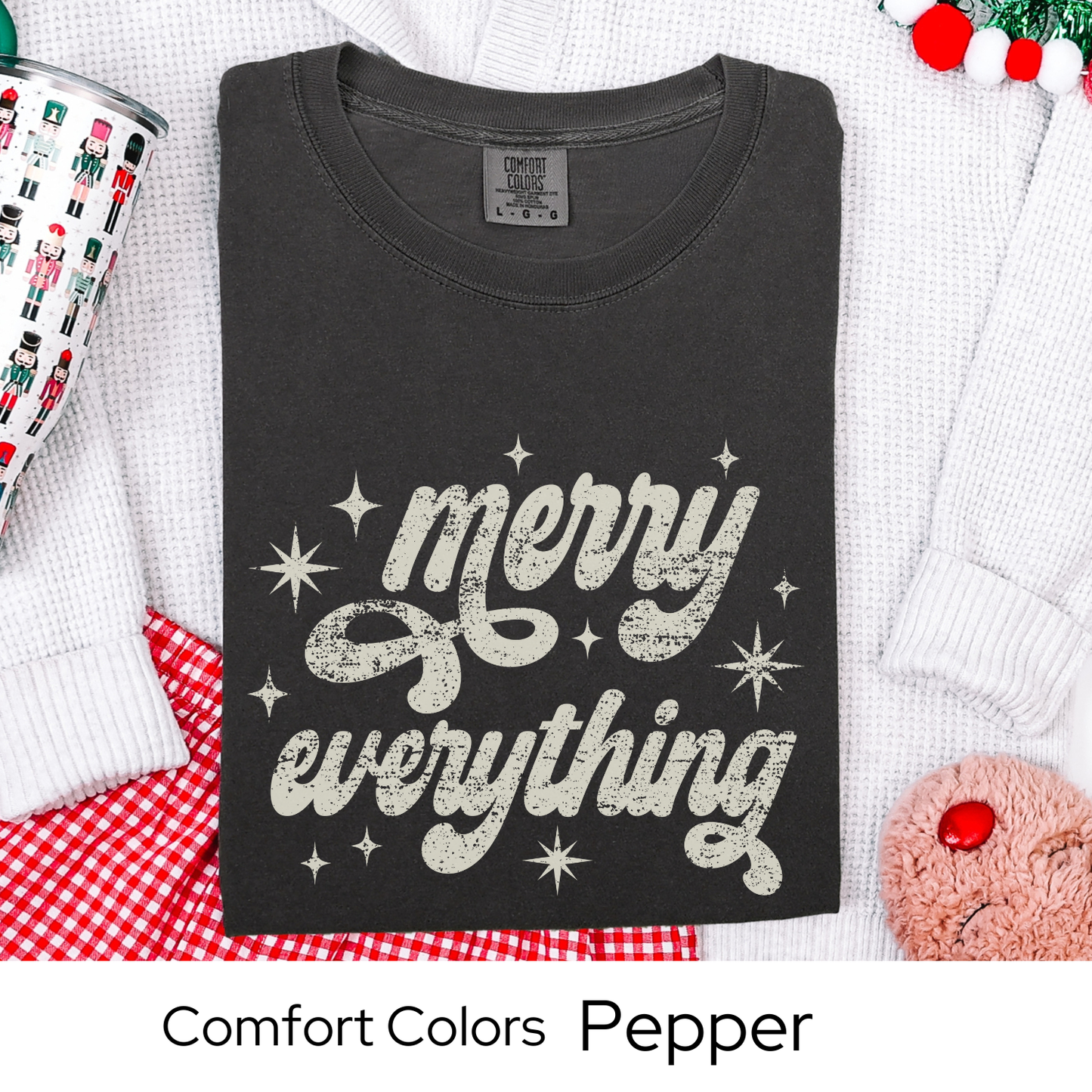 Merry Everything Shirt, Retro Christmas Tee, Holiday Graphic T-Shirt for Women, Festive Gift Idea, Groovy Christmas Outfit