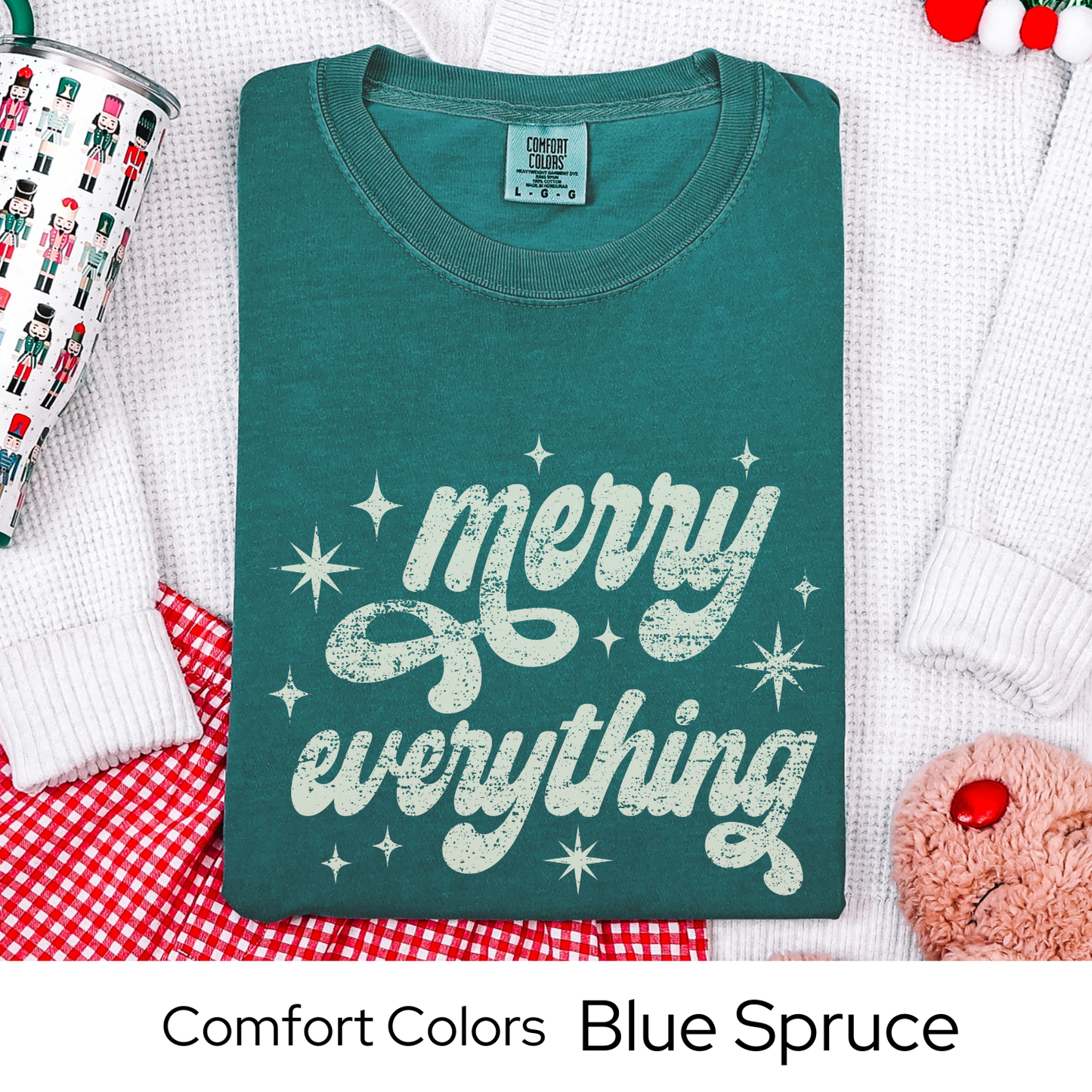 Merry Everything Shirt, Retro Christmas Tee, Holiday Graphic T-Shirt for Women, Festive Gift Idea, Groovy Christmas Outfit