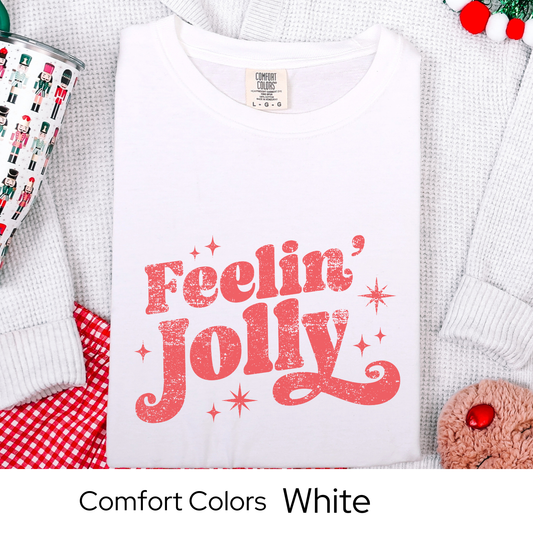 Feelin Jolly Shirt, Retro Christmas Tee, Holiday Graphic T-Shirt for Women, Festive Gift Idea, Groovy Christmas Outfit