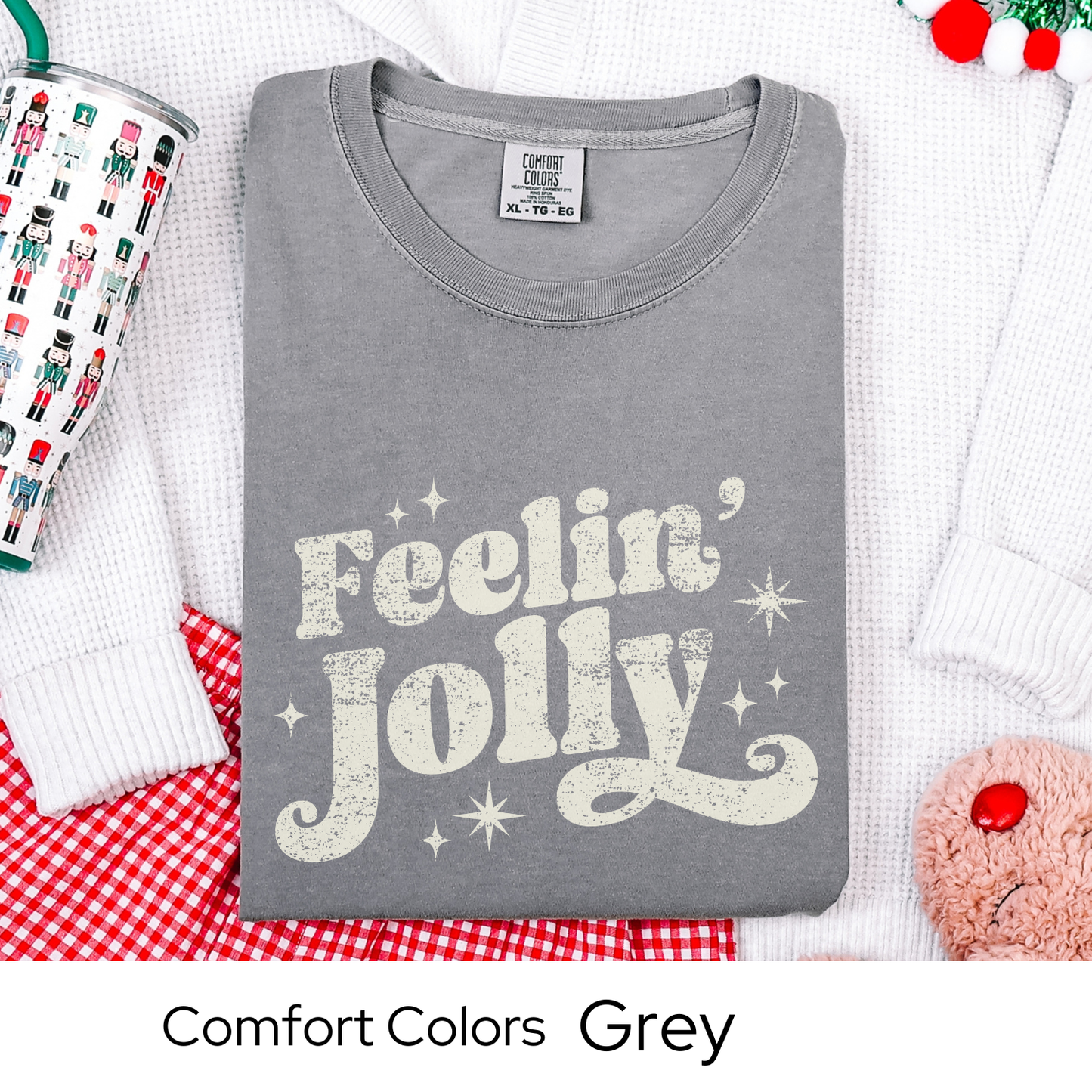 Feelin Jolly Shirt, Retro Christmas Tee, Holiday Graphic T-Shirt for Women, Festive Gift Idea, Groovy Christmas Outfit