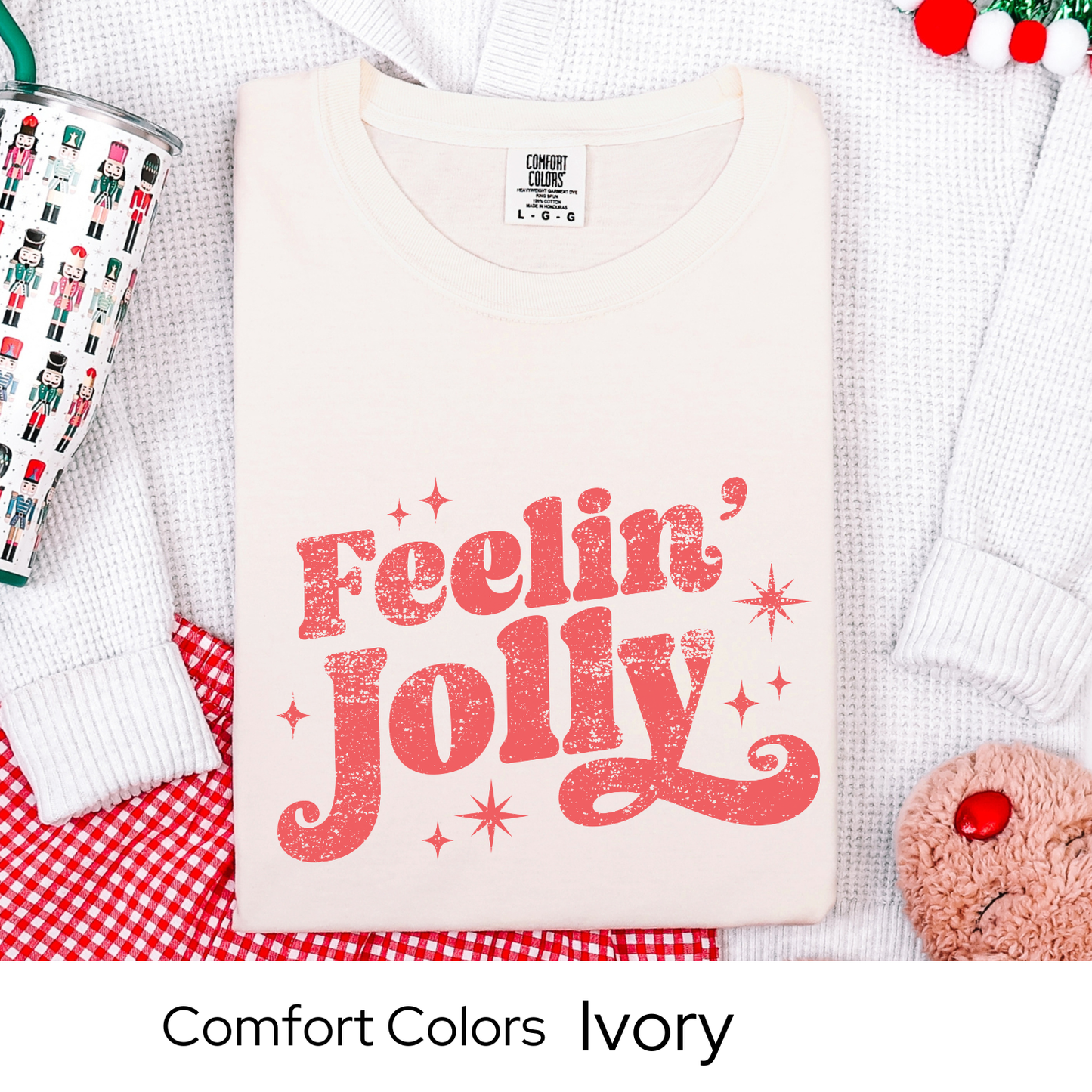 Feelin Jolly Shirt, Retro Christmas Tee, Holiday Graphic T-Shirt for Women, Festive Gift Idea, Groovy Christmas Outfit