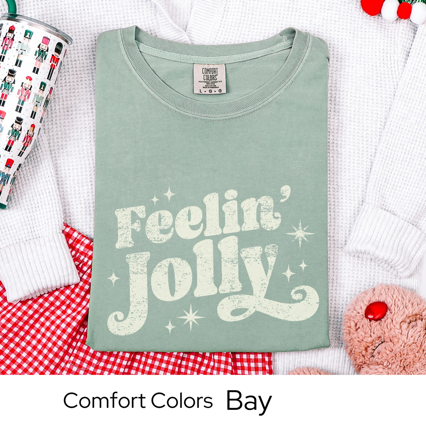 Feelin Jolly Shirt, Retro Christmas Tee, Holiday Graphic T-Shirt for Women, Festive Gift Idea, Groovy Christmas Outfit