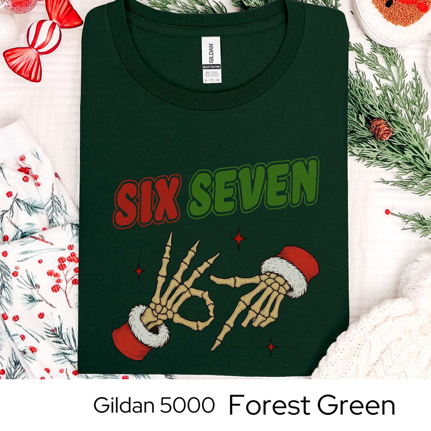 Skeleton Hands 6 7 Six Seven Christmas Shirt, Funny Holiday Meme Tee, Viral Trend Shirt, Christmas Graphic Tee, Teen Gift Idea Humor
