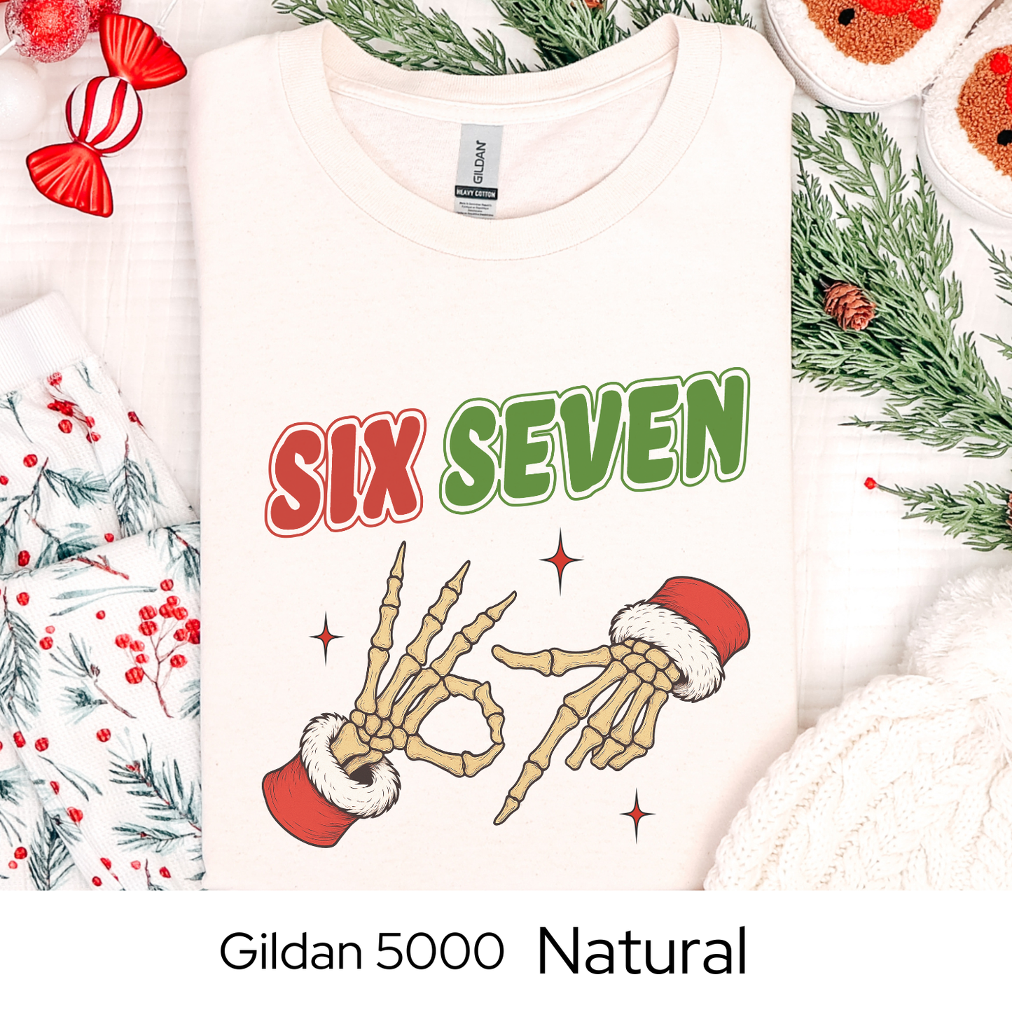 Skeleton Hands 6 7 Six Seven Christmas Shirt, Funny Holiday Meme Tee, Viral Trend Shirt, Christmas Graphic Tee, Teen Gift Idea Humor