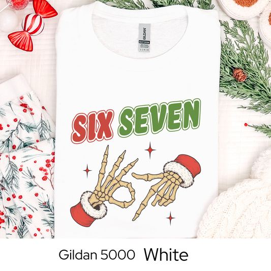 Skeleton Hands 6 7 Six Seven Christmas Shirt, Funny Holiday Meme Tee, Viral Trend Shirt, Christmas Graphic Tee, Teen Gift Idea Humor