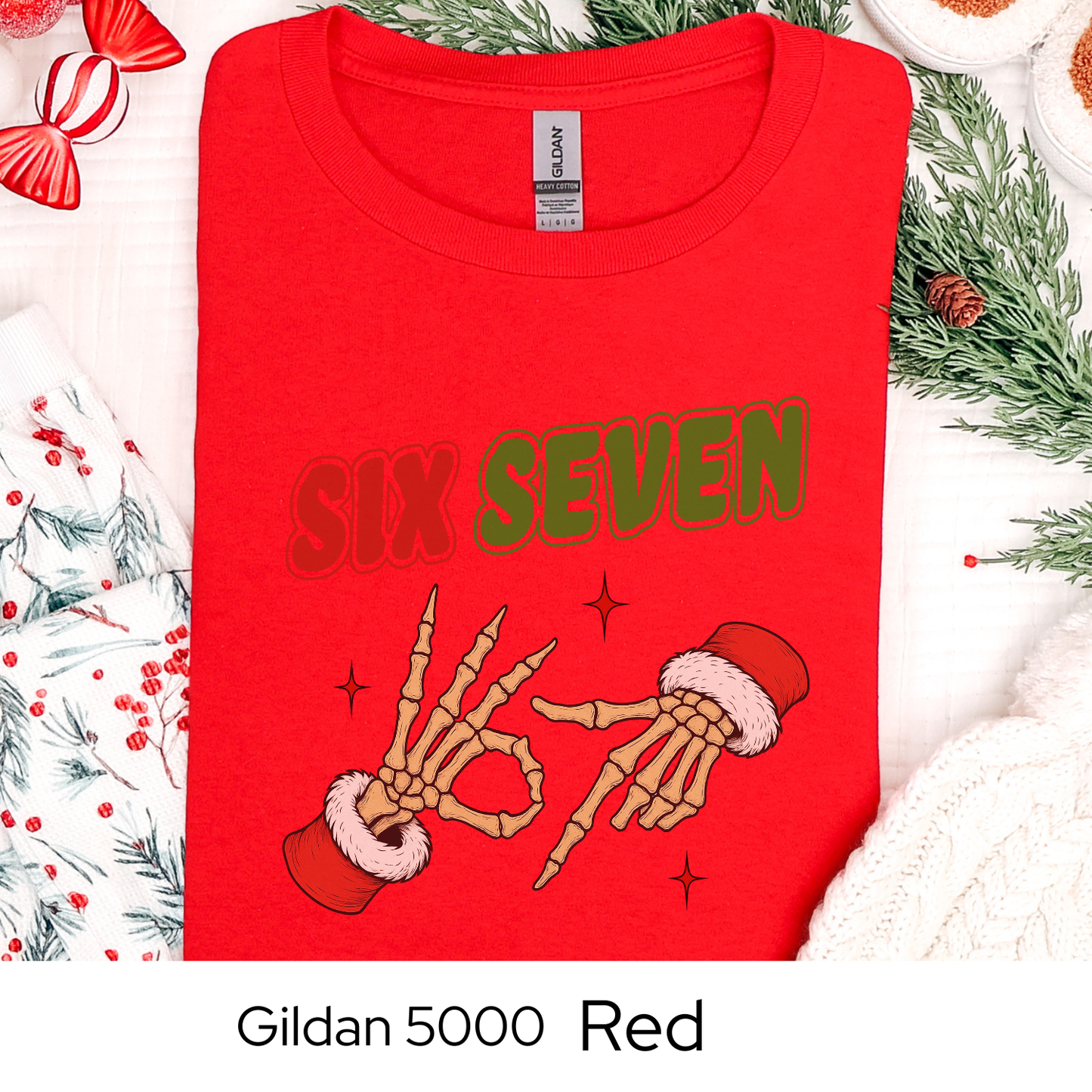 Skeleton Hands 6 7 Six Seven Christmas Shirt, Funny Holiday Meme Tee, Viral Trend Shirt, Christmas Graphic Tee, Teen Gift Idea Humor