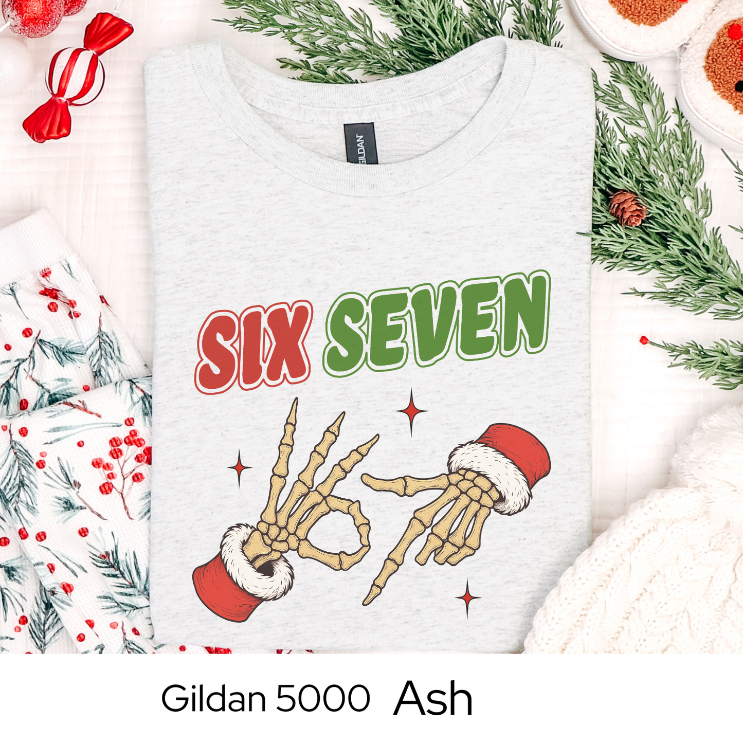 Skeleton Hands 6 7 Six Seven Christmas Shirt, Funny Holiday Meme Tee, Viral Trend Shirt, Christmas Graphic Tee, Teen Gift Idea Humor