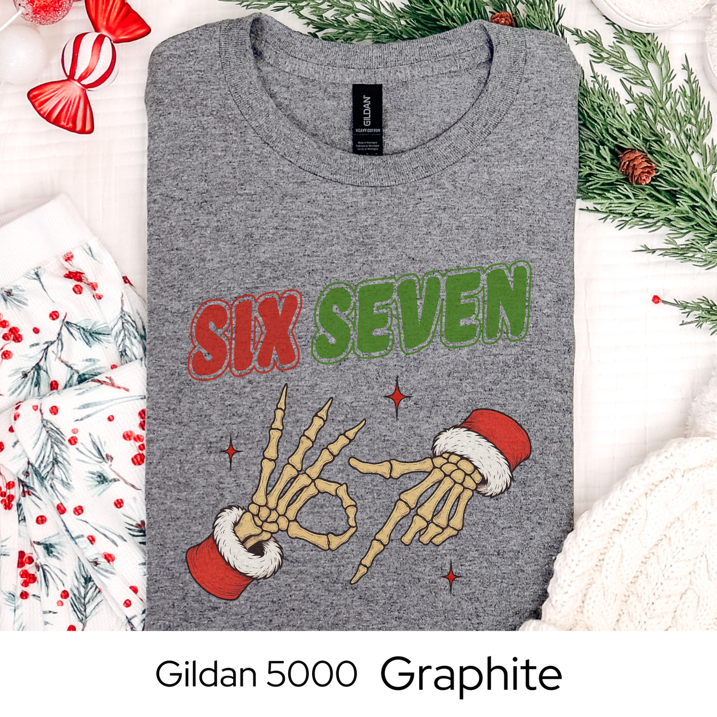 Skeleton Hands 6 7 Six Seven Christmas Shirt, Funny Holiday Meme Tee, Viral Trend Shirt, Christmas Graphic Tee, Teen Gift Idea Humor