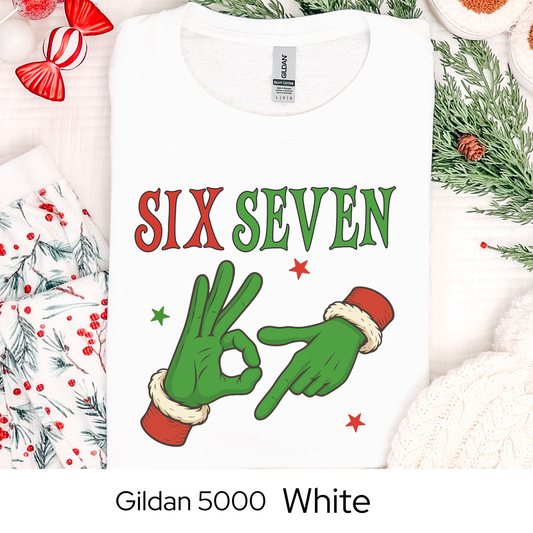 Funny Christmas Shirt, 6 7 Six Seven Meme Tee, Viral Holiday Trend Shirt, Santa Hands Christmas Graphic Tee, Teen Gift Idea, Holiday Humor