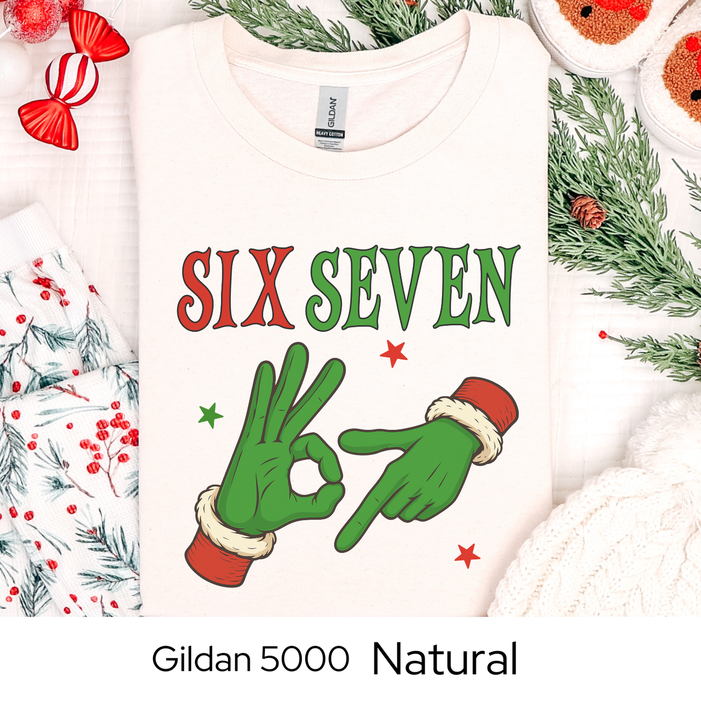 Funny Christmas Shirt, 6 7 Six Seven Meme Tee, Viral Holiday Trend Shirt, Santa Hands Christmas Graphic Tee, Teen Gift Idea, Holiday Humor