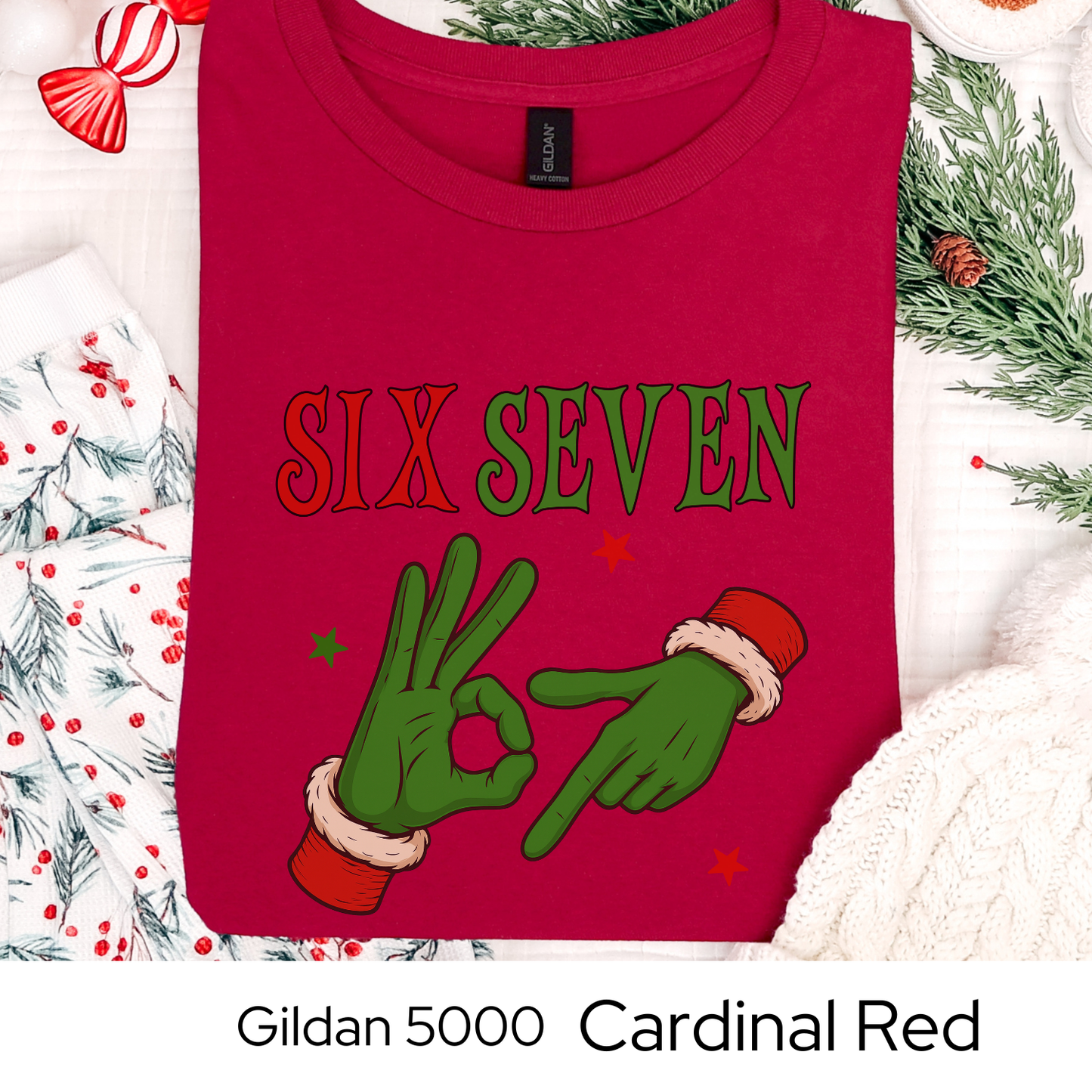 Funny Christmas Shirt, 6 7 Six Seven Meme Tee, Viral Holiday Trend Shirt, Santa Hands Christmas Graphic Tee, Teen Gift Idea, Holiday Humor