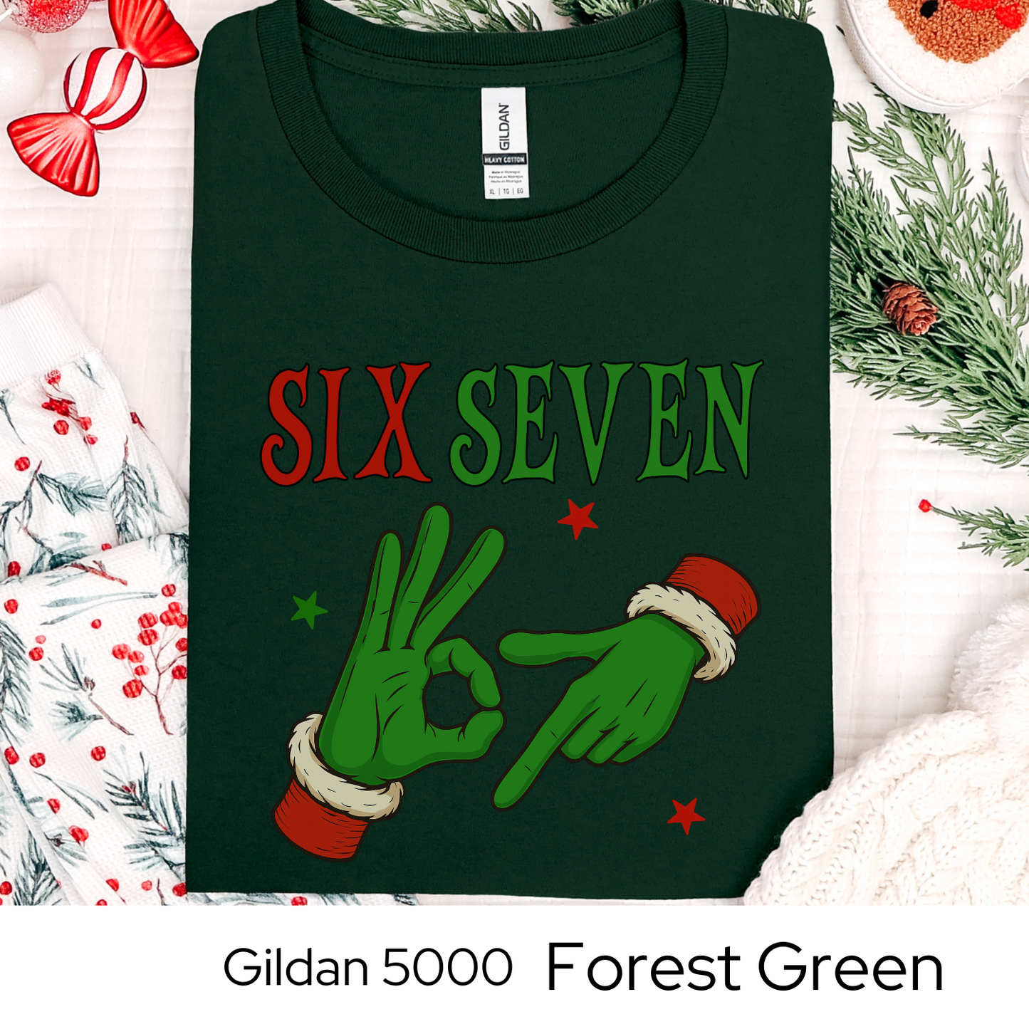 Funny Christmas Shirt, 6 7 Six Seven Meme Tee, Viral Holiday Trend Shirt, Santa Hands Christmas Graphic Tee, Teen Gift Idea, Holiday Humor