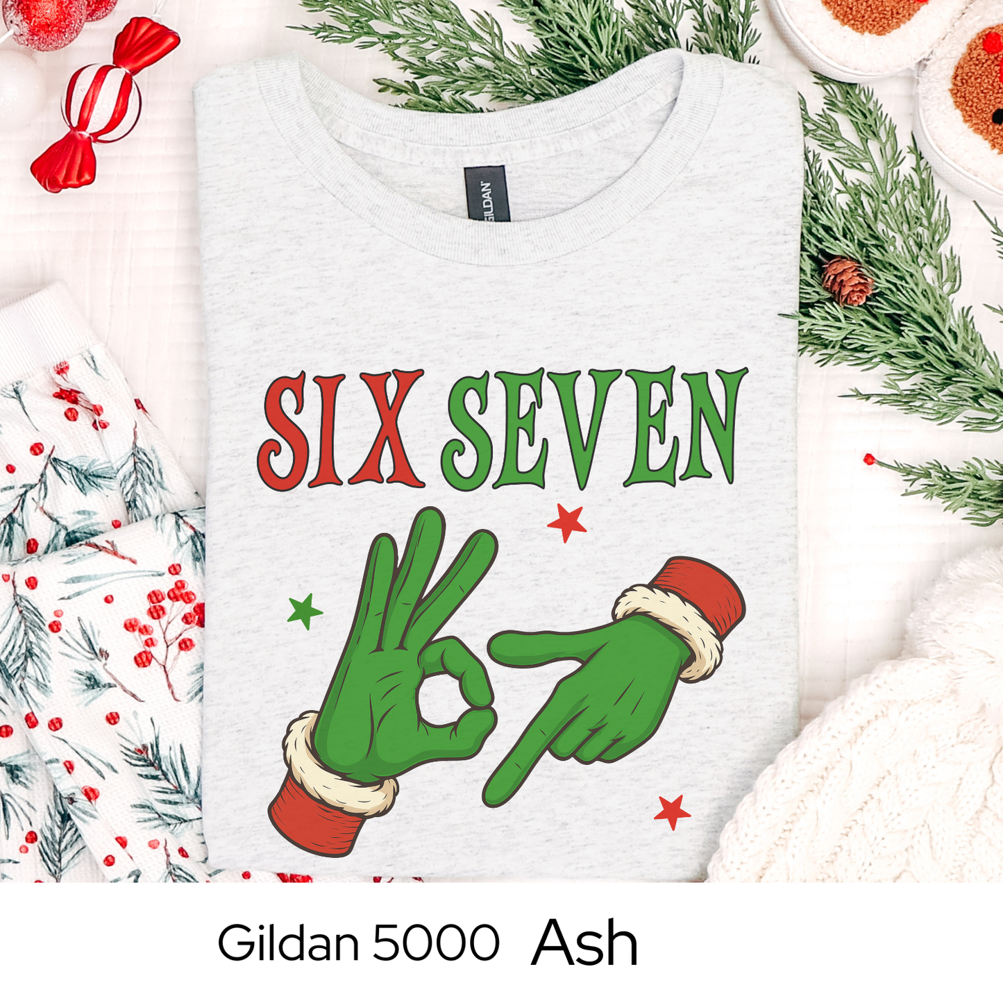 Funny Christmas Shirt, 6 7 Six Seven Meme Tee, Viral Holiday Trend Shirt, Santa Hands Christmas Graphic Tee, Teen Gift Idea, Holiday Humor
