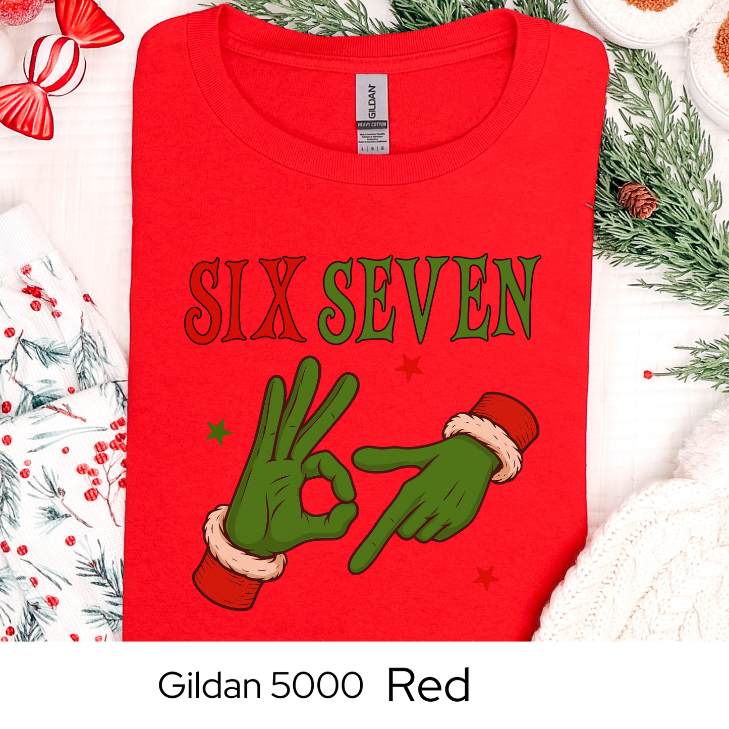 Funny Christmas Shirt, 6 7 Six Seven Meme Tee, Viral Holiday Trend Shirt, Santa Hands Christmas Graphic Tee, Teen Gift Idea, Holiday Humor