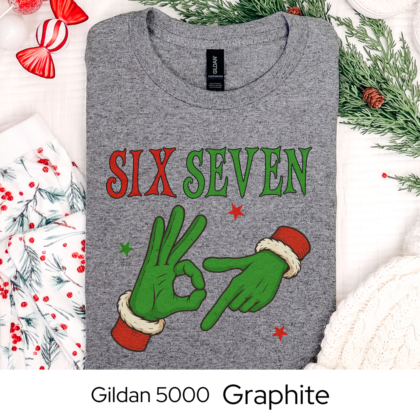Funny Christmas Shirt, 6 7 Six Seven Meme Tee, Viral Holiday Trend Shirt, Santa Hands Christmas Graphic Tee, Teen Gift Idea, Holiday Humor