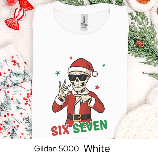 Skeleton Santa 6 7 Six Seven Christmas Shirt, Funny Holiday Meme, Viral Trend Shirt, Christmas Graphic Tee, Teen Gift Idea, Holiday Humor