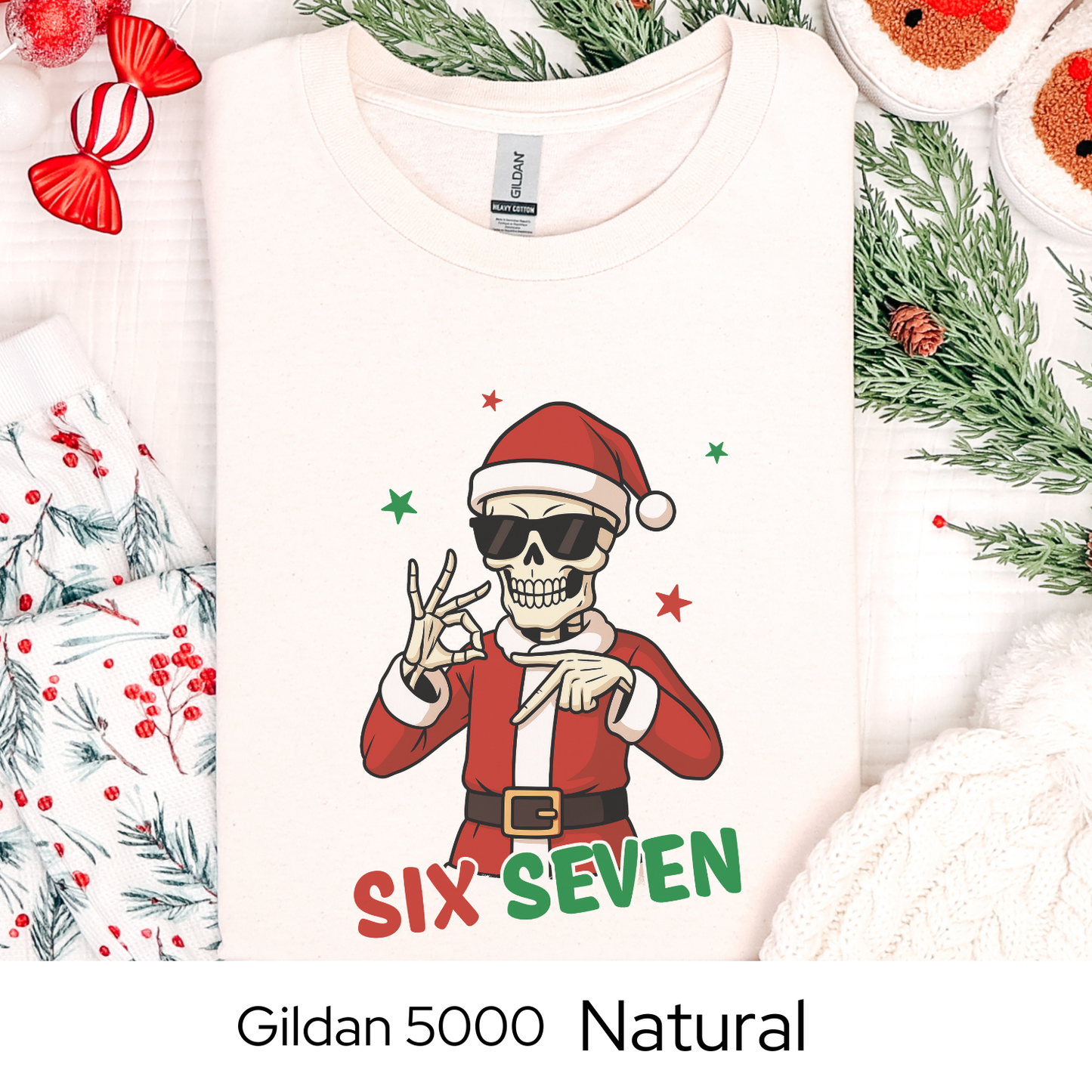 Skeleton Santa 6 7 Six Seven Christmas Shirt, Funny Holiday Meme, Viral Trend Shirt, Christmas Graphic Tee, Teen Gift Idea, Holiday Humor