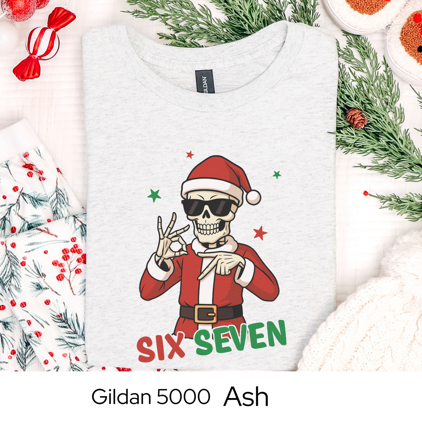 Skeleton Santa 6 7 Six Seven Christmas Shirt, Funny Holiday Meme, Viral Trend Shirt, Christmas Graphic Tee, Teen Gift Idea, Holiday Humor
