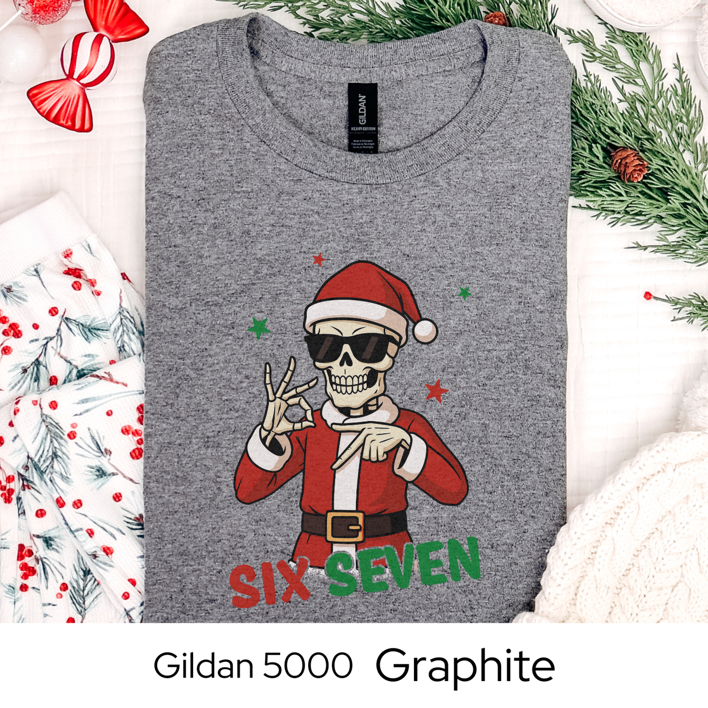 Skeleton Santa 6 7 Six Seven Christmas Shirt, Funny Holiday Meme, Viral Trend Shirt, Christmas Graphic Tee, Teen Gift Idea, Holiday Humor