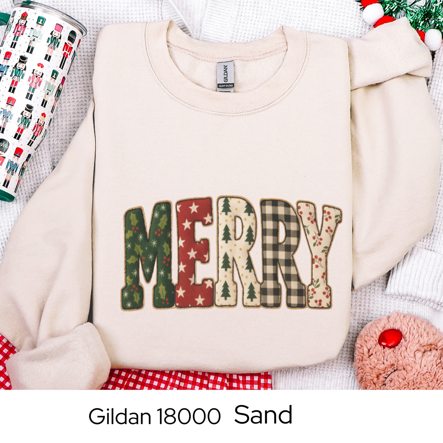 Merry Christmas Sweatshirt, Holiday Crewneck, Cozy Winter Outfit, Cute Patchwork Sweater, Christmas Gift for Her, Faux Quilted
