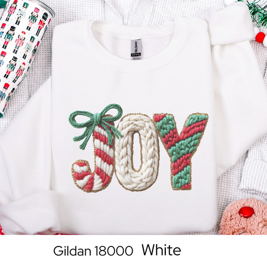 Joy Christmas Sweatshirt, Holiday Crewneck, Cozy Winter Outfit, Cute Candy Cane Sweater, Christmas Gift for Her, Faux Yarn