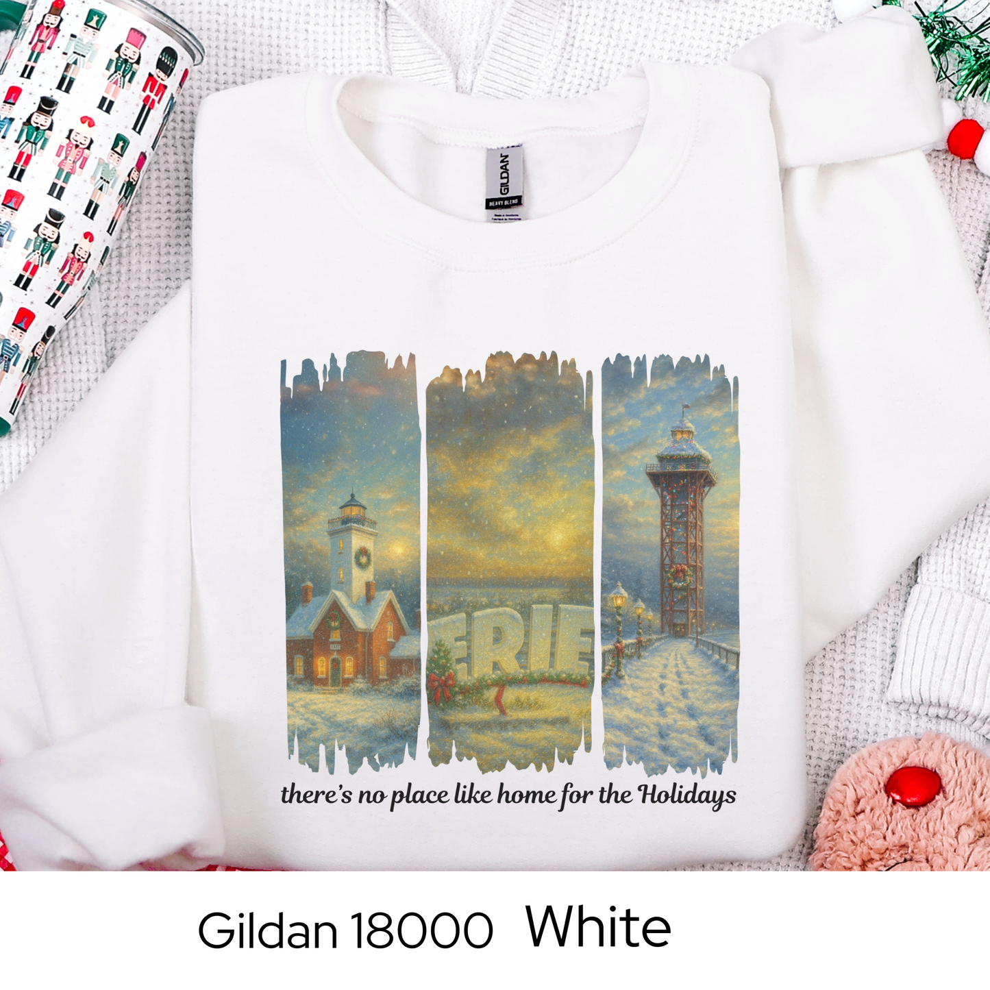 Erie Christmas Sweatshirt, There’s No Place Like Home for the Holidays, Erie PA Holiday Crewneck, Cozy Winter Gildan 18000