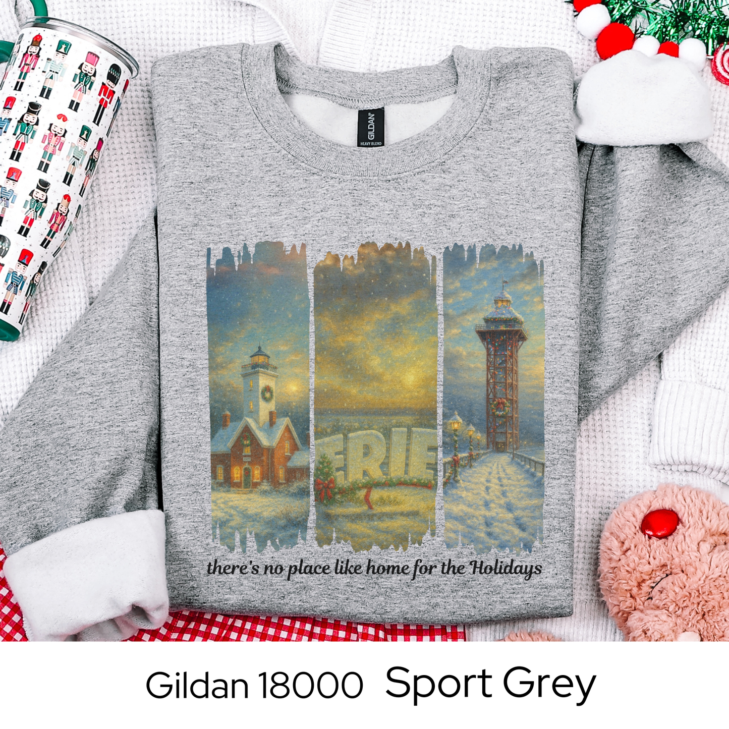 Erie Christmas Sweatshirt, There’s No Place Like Home for the Holidays, Erie PA Holiday Crewneck, Cozy Winter Gildan 18000