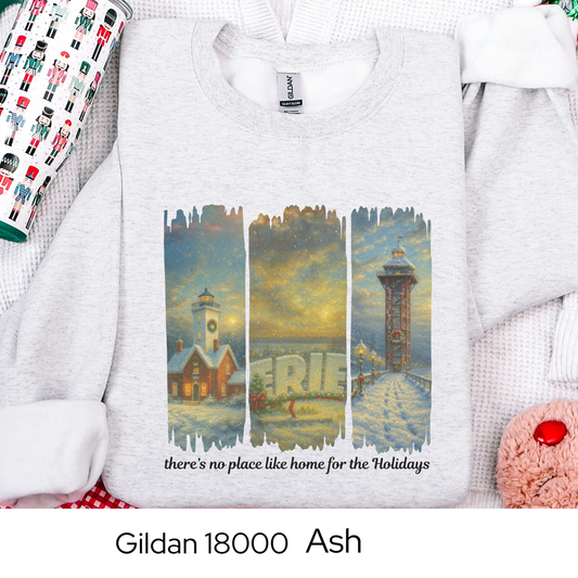 Erie Christmas Sweatshirt, There’s No Place Like Home for the Holidays, Erie PA Holiday Crewneck, Cozy Winter Gildan 18000