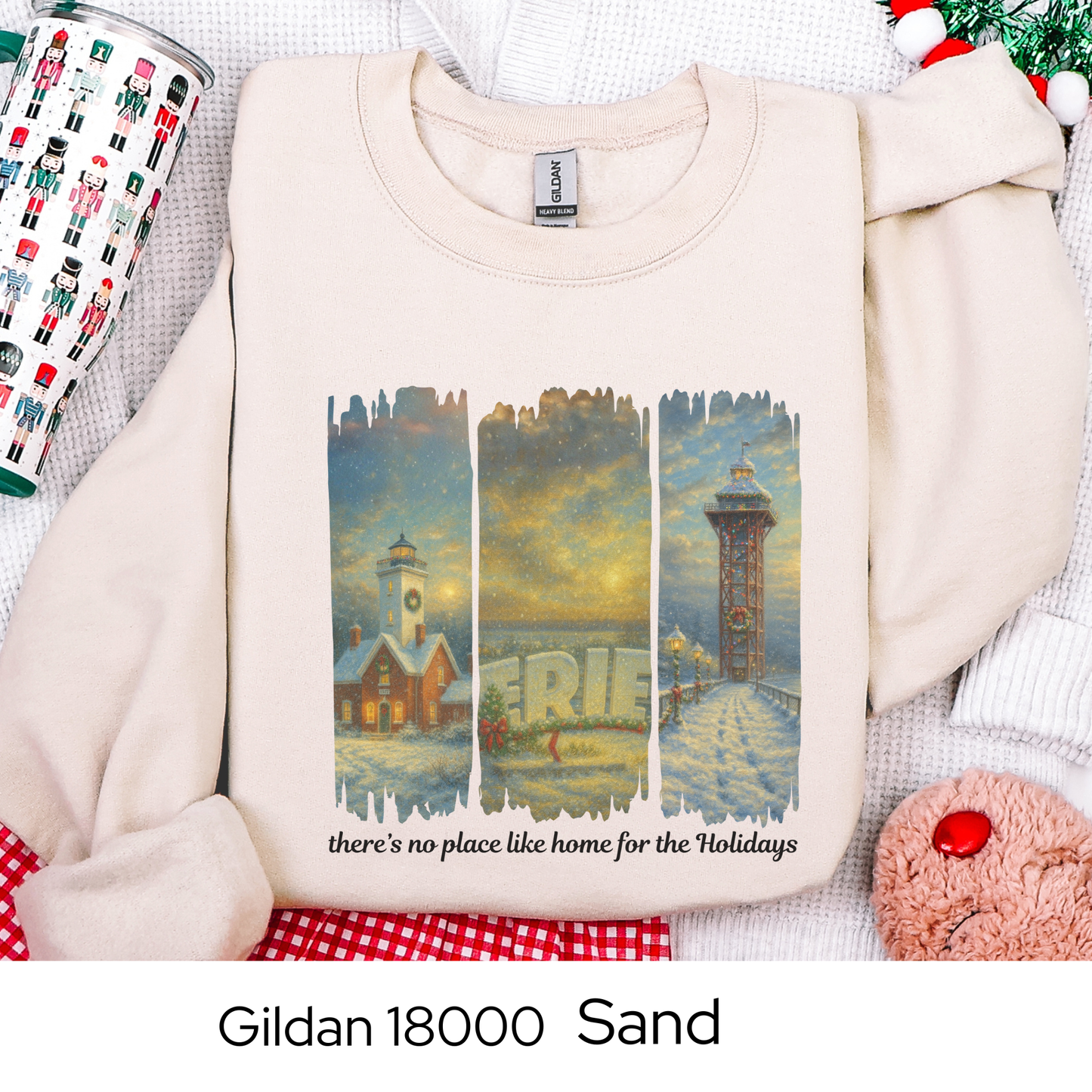 Erie Christmas Sweatshirt, There’s No Place Like Home for the Holidays, Erie PA Holiday Crewneck, Cozy Winter Gildan 18000
