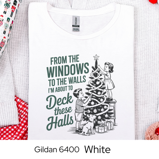 Funny Christmas Shirt, Retro Holiday T-Shirt, Deck These Halls Tee, Vintage Christmas Humor, Holiday Party Gift, Gildan 6400 White