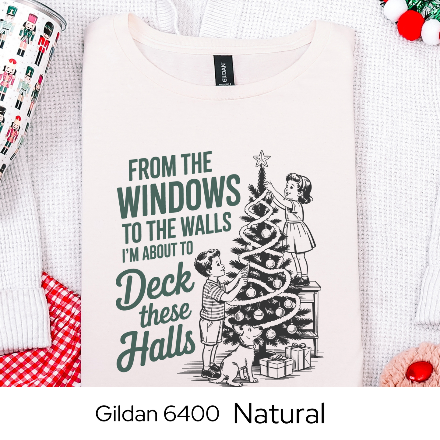 Funny Christmas Shirt, Retro Holiday T-Shirt, Deck These Halls Tee, Vintage Christmas Humor, Holiday Party Gift, Gildan 6400 White