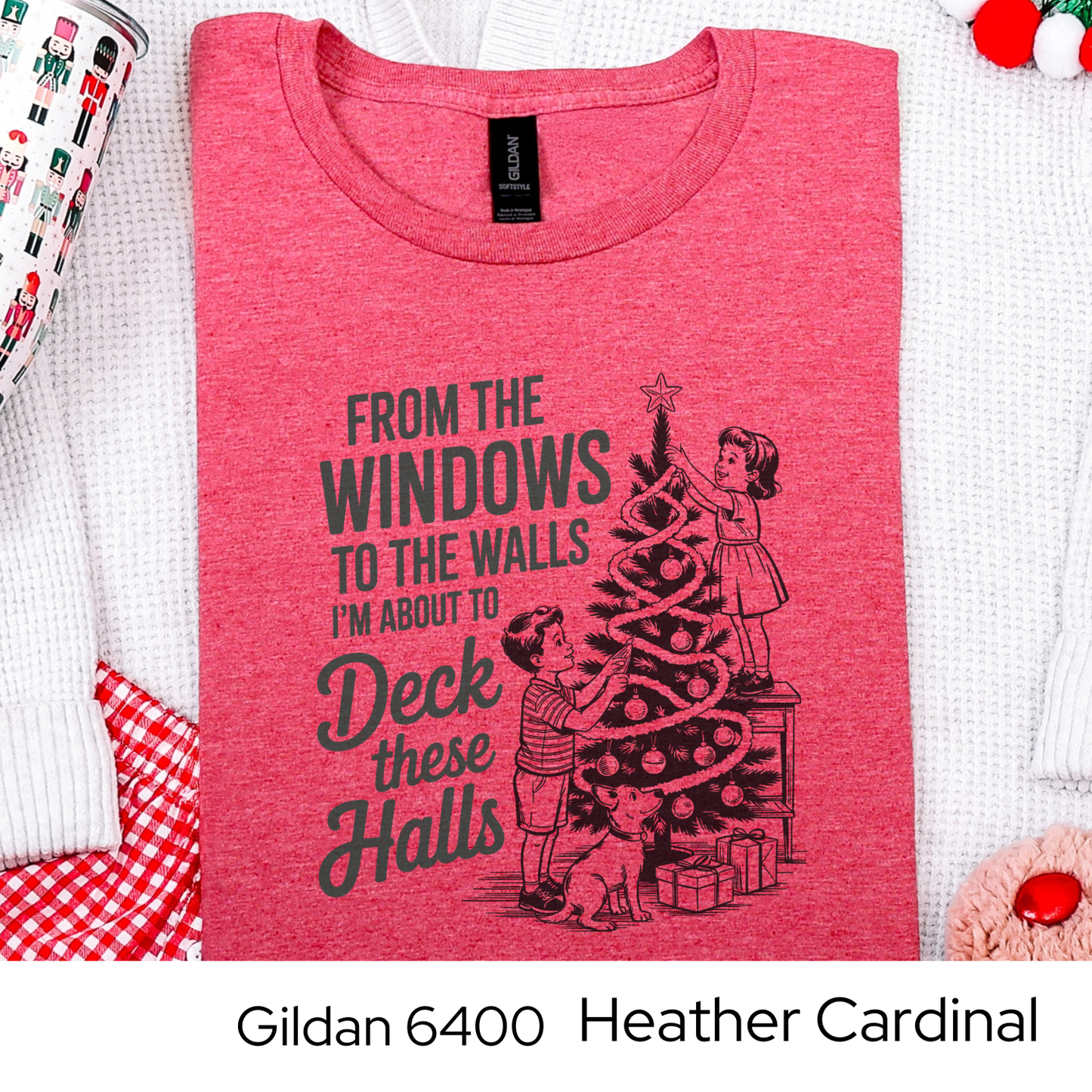 Funny Christmas Shirt, Retro Holiday T-Shirt, Deck These Halls Tee, Vintage Christmas Humor, Holiday Party Gift, Gildan 6400 White