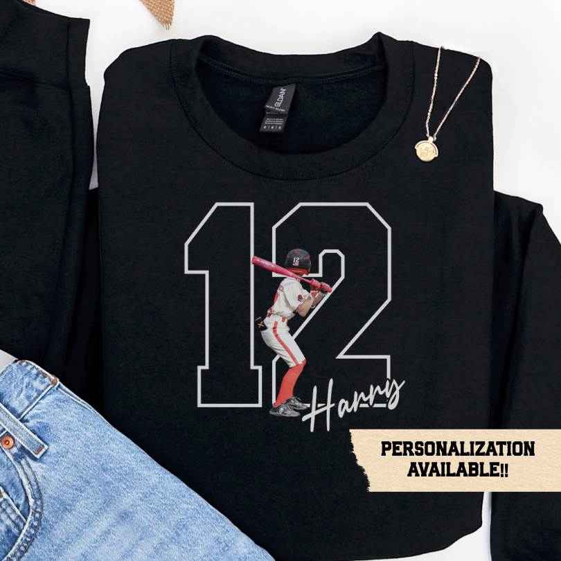 Personalized Sports Photo Sweatshirt, Custom Jersey Number Crewneck, Athlete Name Shirt, Custom Team Gift, Sports Mom Sweatshirt, Sports Dad