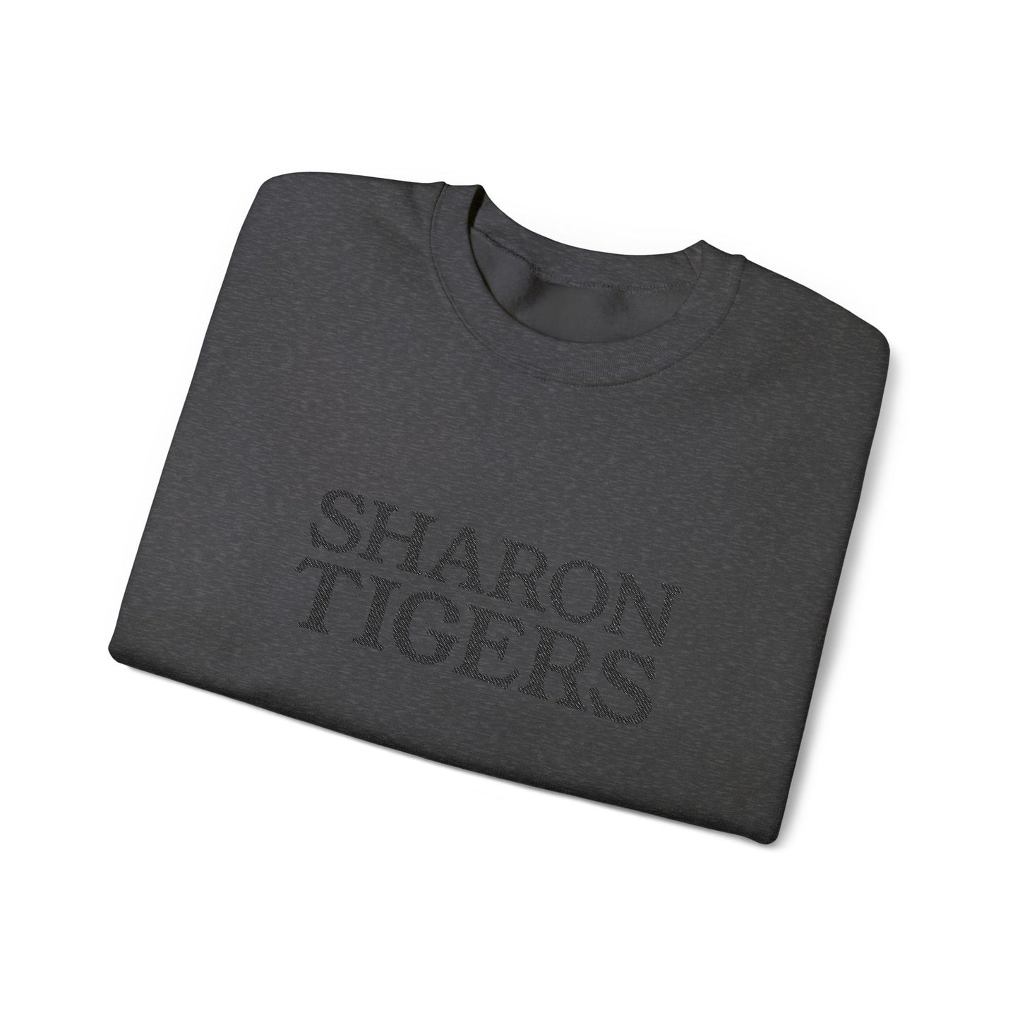 Sharon Tigers Embroidered Monochrome Sweatshirt, Custom School Spirit Crewneck, Unisex Gildan 18000, Team Pride Apparel