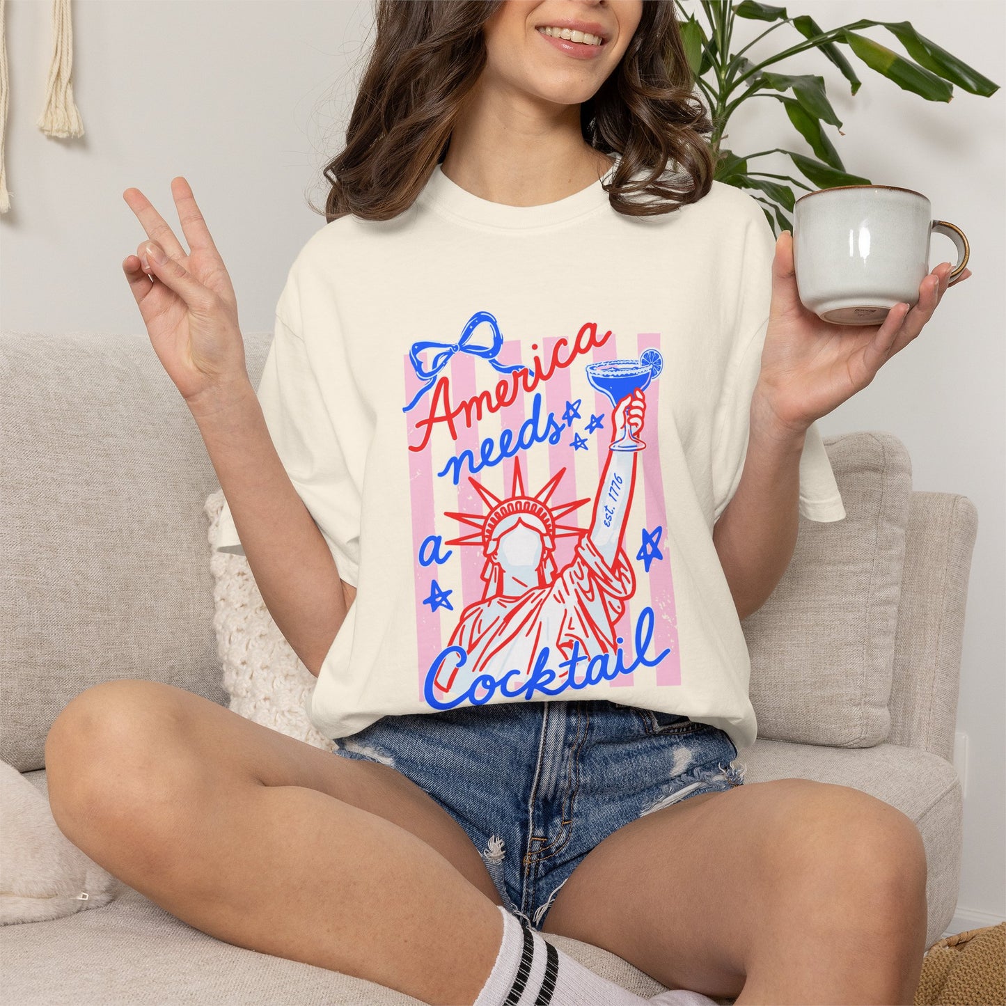 Patriotic Cocktail Shirt, Fourth of July Graphic Tee, America Summer Shirt, Retro USA Party Tee, Funny Drinking Shirt, Comfort Colors Tee