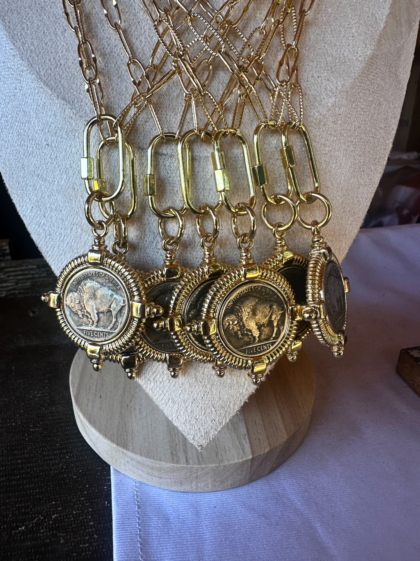 Buffalo Nickel Bezel Necklace – 18" Gold Filled Chain with Carabiner Clasp